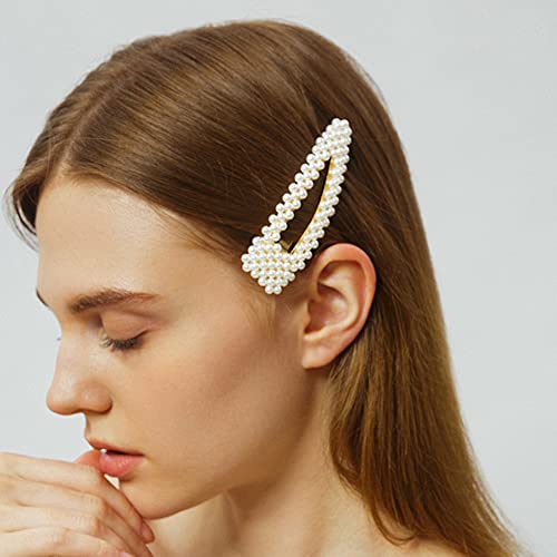 BlingKingdom 2 PCS 3.3" Pearl Hair Clips, Snap Barrettes for Girls
