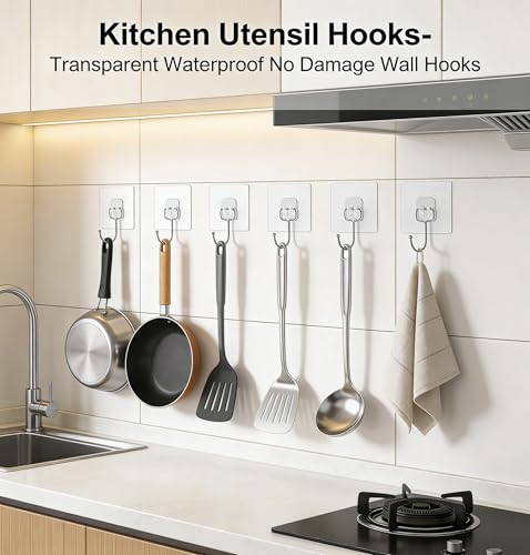 15-Pack Heavy Duty Adhesive Hooks - Transparent Waterproof Wall Hooks