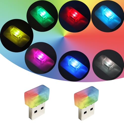 USB LED Car Interior Lights - 2 Pack Multicolor Night Lamps