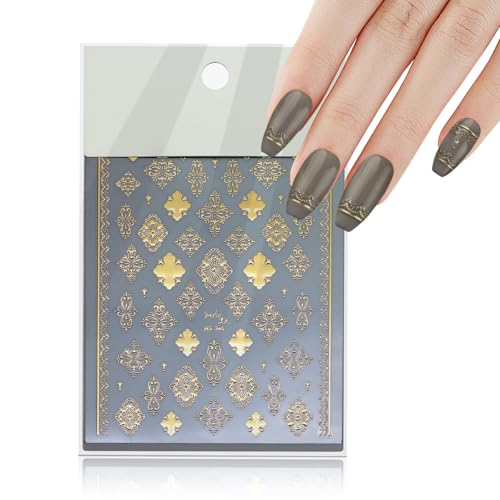5D Embossed Gold Nail Art Stickers Self-Adhesive Decals Retro Gold
