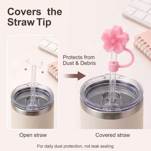 Olen Flower Straw Toppers for 10mm Straws, Set of 3 Reusable Covers