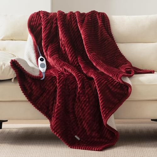 Westinghouse Heated Throw Blanket 50x60 Inch Red Fast Heating Safe & Soft