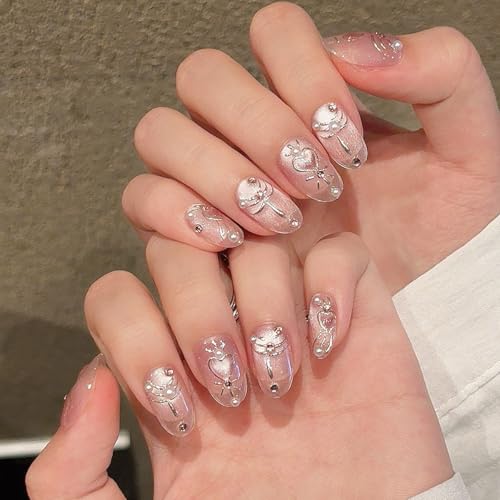 5D Embossed Rose Gold Bow & Heart Nail Stickers Self-Adhesive Decals