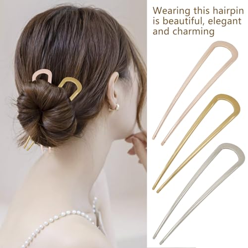 Large U-Shaped Metal Hair Pins Set - 3 Pack French Hair Forks for Buns