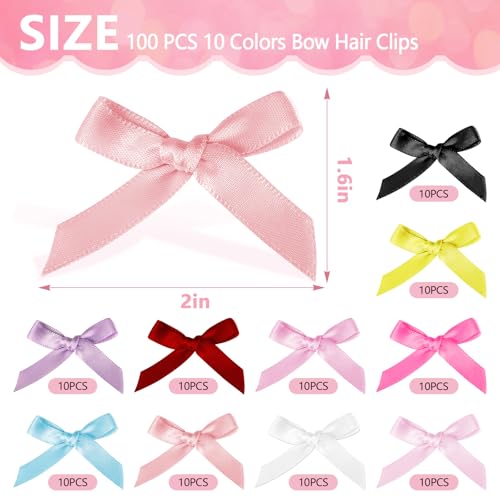 Draupnir 100Pcs Mini Satin Bow Hair Clips Small Metal Hair Bows Barrettes