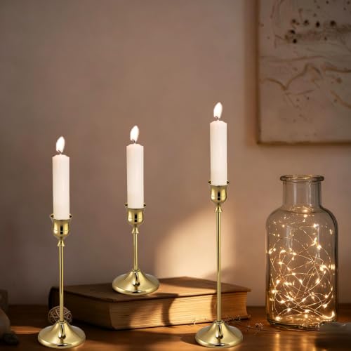 Gold Brass Taper Candle Holders Set of 18 - Vintage Style, Layered Design for Dining & Events (Variation: Gold / 18 pcs)