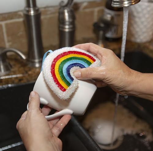 Kikkerland Rainbow Kitchen Sponges - Set of 2 Colorful Nylon Scrubbers