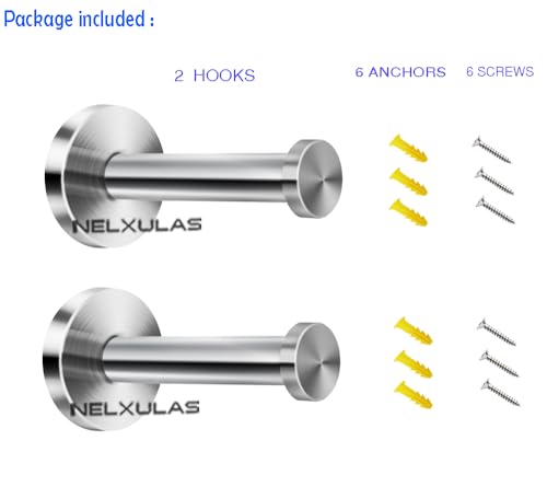 NELXULAS 4 Inch Stainless Steel Wall Mount Hooks 2 Pack Heavy Duty Bathroom & Bedroom