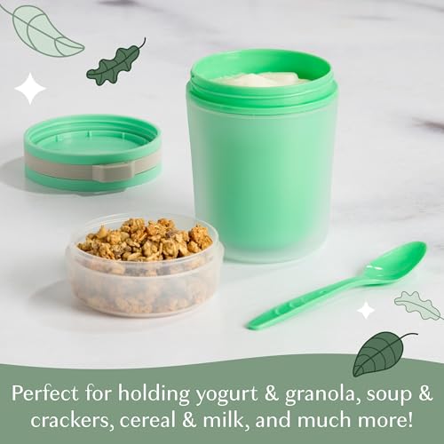 Goodful 14-Ounce Double Wall Insulated Yogurt Container with Lid & Spoon - Leak Proof, Microwave & Dishwasher Safe, Green - Pack of 1
