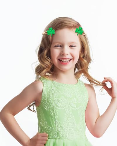 Glitter Shamrock Hair Clips Green Clover Hairpins 6 Pcs St. Patrick's Day