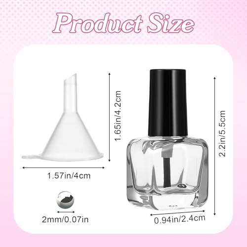 Sibba Empty Nail Polish Bottles with Brush and Funnel - 5ml Clear Glass Container for DIY Nail Art and Samples