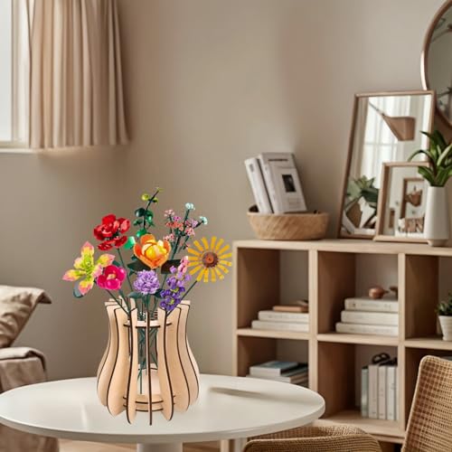 Wooden Puzzle Vase for Lego Flowers & Artificial Floral Arrangements