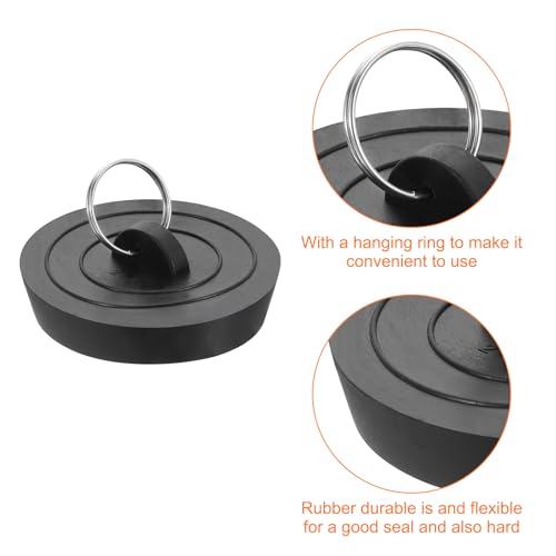 uxcell Rubber Drain Stopper Set - 2 Inch to 2-1/8 Inch, Black