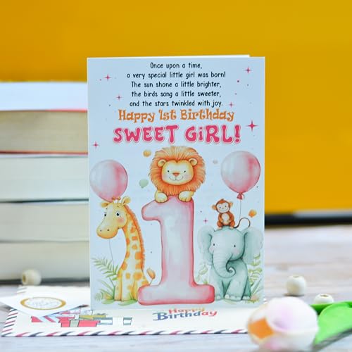 1st Birthday Card for Baby Girl with Envelope & Seal