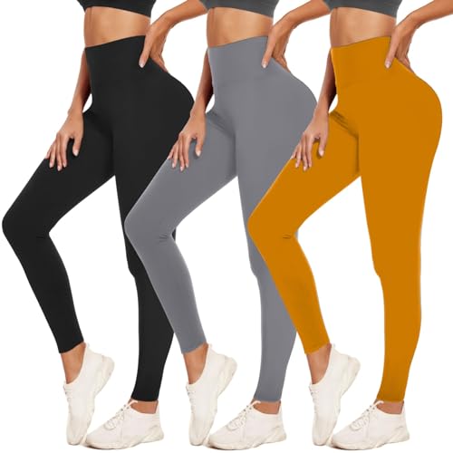 3 Pack Leggings for Women Tummy Control - Buttery Soft Yoga Pants High Waist No See-Through Running Gym Workout Legging