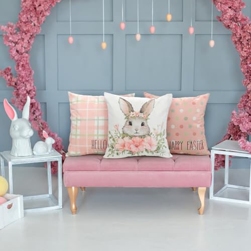 YUJUN Easter Pillow Covers - 18x18in Rabbit & Flower Design, 4 Pack