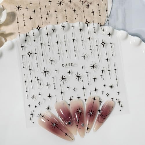 Star Nail Stickers 5 Sheets Holographic Gold Silver Black White Decals