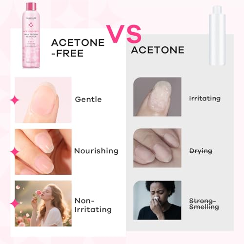 Glamonade Acetone-Free Nail Polish Remover - Gentle Gel Polish Soak Off Formula with Aloe and Rose Oil, 6 Fl Oz
