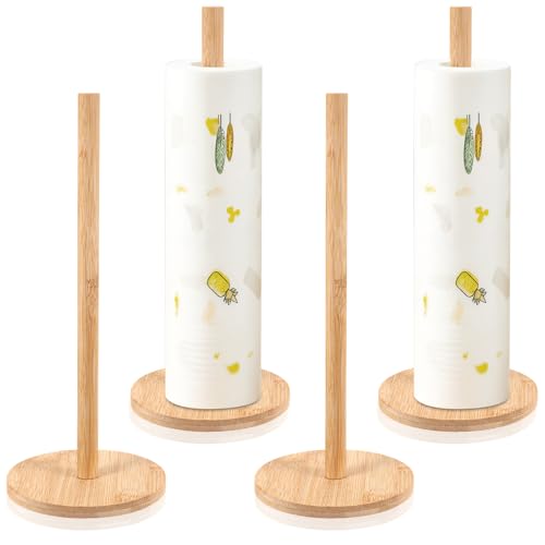 SHENLIU Bamboo Paper Towel Holder Stand - 4Pcs Non-Slip Kitchen & Bathroom Organizer
