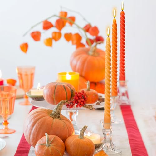 Orange Gradient Spiral Taper Candles - 10 Inch, 4 Pack for Fall & Halloween