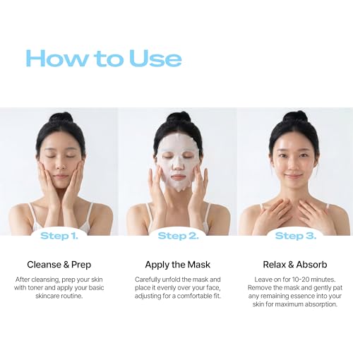 PIXELPURE Vegan PDRN Sheet Mask - 3 Pack Hydrating Facial Mask with Ceramide & Cica for Sensitive Skin