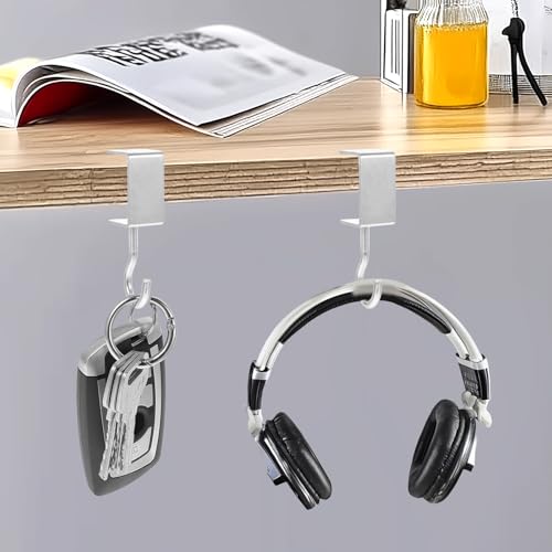 cobee Clamp-On Under Desk Hooks, Adjustable Metal Bag Hanger, 4 Pcs Silver