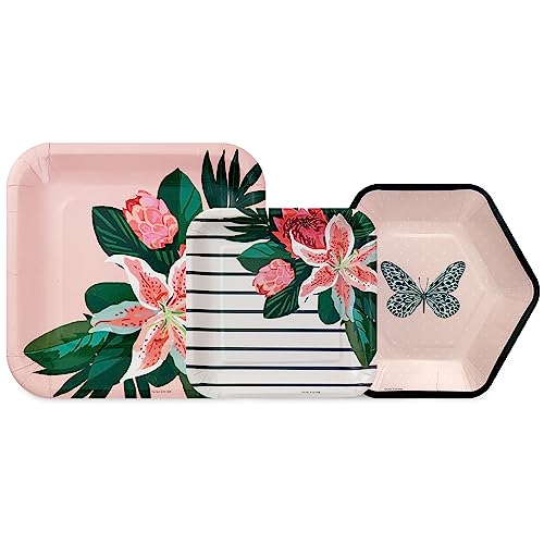 Hallmark Pink and Green Floral Party Supplies Set for 16 Guests