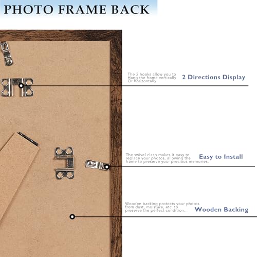 QOTIB 8x11 Picture Frame, Deep Brown Wood Frame for Wall or Tabletop