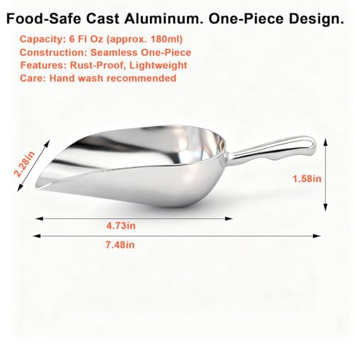 6 OZ Premium Cast Aluminum Utility Scoop for Kitchen & Bar