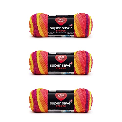 Red Heart Super Saver Yarn 3 Pack - Fruity Stripe, Medium Weight