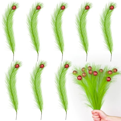 12 Pcs Artificial Pampas Grass Stems - Red & Green Vase Fillers
