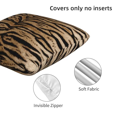 Tiger Texture Print Throw Pillow Covers 18x18 in (Set of 2) - Decorative Cushion Covers for Living Room