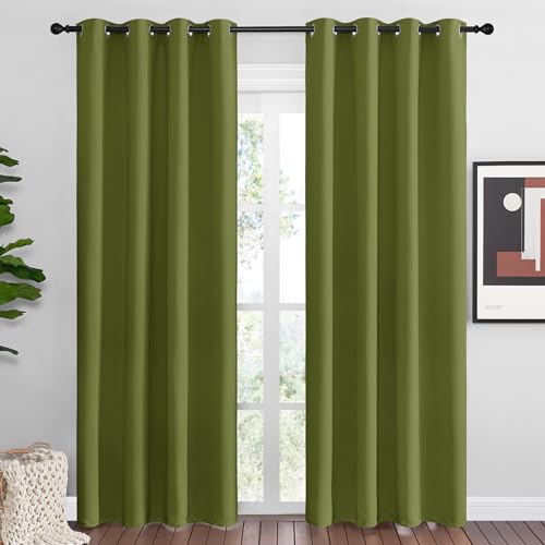 NICETOWN Olive Green Blackout Curtains, 55" W x 86" L, 2 Panels