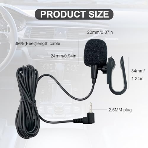 2.5mm Car Microphone Compatible with Pioneer Vehicle Stereo GPS DVD Enabled Head Unit,3m Cable