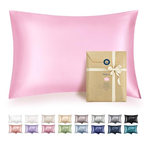 Bedsure Satin Pillowcase Set 2 Pack with Zipper - 20x26 Pink, Silk-Like Bed Pillow Covers