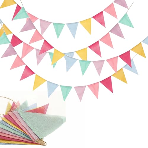 48-Piece Rustic Faux Linen Triangle Pennant Banner Flags