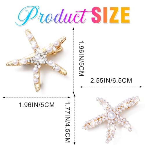 CAKURE Gold Starfish & Seashell Hair Clips - Mermaid Hair Accessories (2 Pack)
