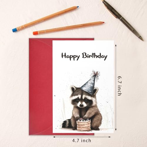 Awsaccy Cute Raccoon Birthday Card with Envelope - Funny Watercolor Party Design