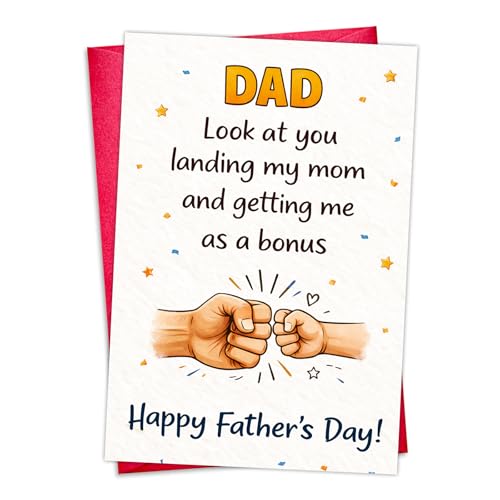 Funny Father's Day Card for Stepdad & Dad - 5.5"x8" Blank Greeting Card