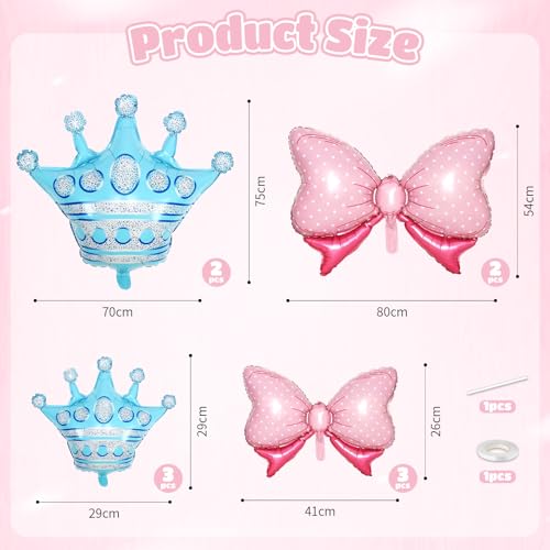 Saxuxu Crown and Bow Foil Balloon Kit for Parties and Baby Showers 10pcs