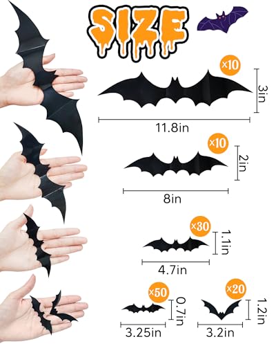 120 Pcs 3D Halloween Bat Decorations - 5 Sizes for Indoor Use