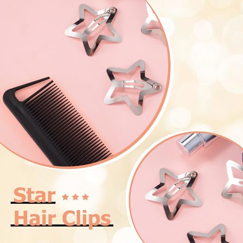 Mxxipp 20pcs Star Hair Clips for Women, Non-Slip Silver Metal Snap Barrettes