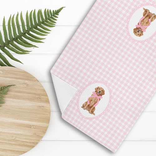 Coquette Pink Bow Golden Retriever Hand Towels - 16x24 Inches