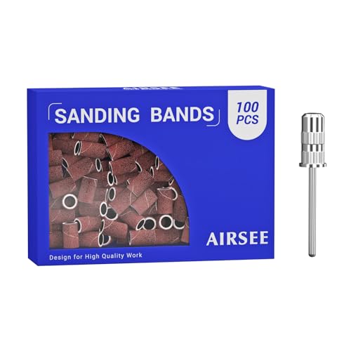 AIRSEE Nail Drill Sanding Bands 100-Piece Set 180 Grit Medium with Mandrel