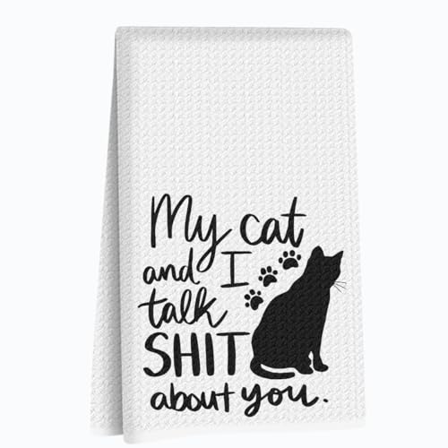 Premium Waffle-Weave Funny Cat Kitchen Towels - 14x24 inches