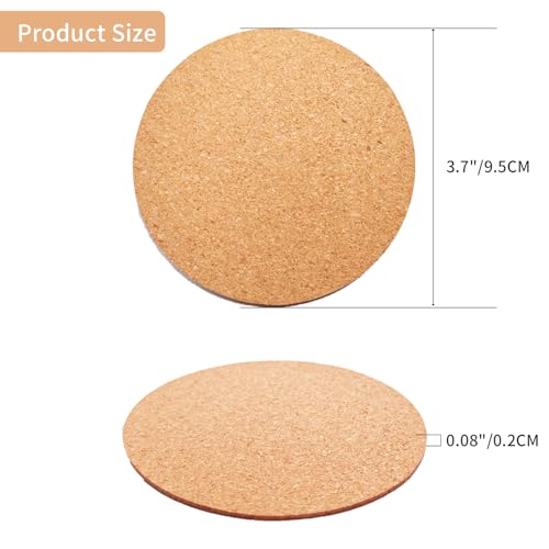6 Self-Adhesive Cork Rounds for DIY Coasters - 3.74" x 2MM Thick