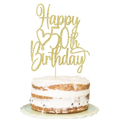 Gold Glitter 50th Birthday Cake Topper | Cheers to 50 Years