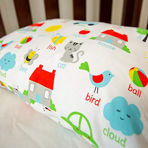 Toddler Pillowcase 'Words' - 100% Cotton, Machine Washable, 13x18 & 14x19