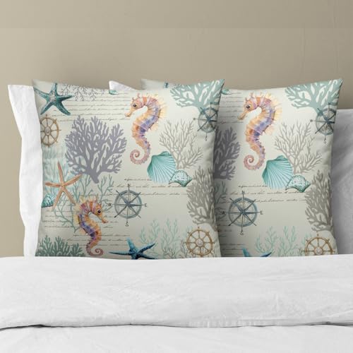 Imiss Nautical Coastal Pillow Covers Set of 2 - 18x18 Inch Starfish & Seashell Design