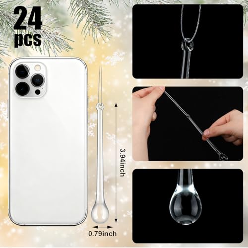 24 Pcs Clear Glass Icicle Christmas Ornaments - Extra Long 3.94 x 0.79 Inches